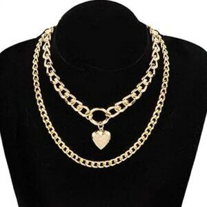 Gold Chain Chunky Necklace Cuban Multilayer Collar Necklace Gold Tone Elegant